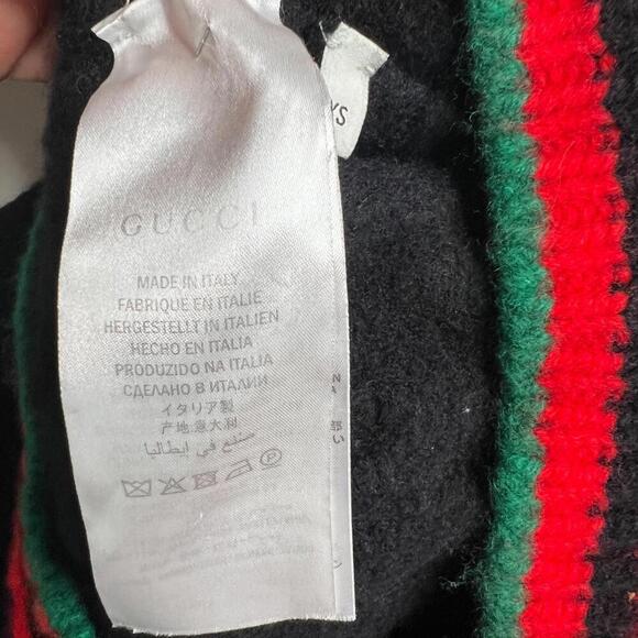 Gucci Wool Sweater XS Black Red Green Logo Patch Italy Made Pullover Preppy - Picture 6 of 12